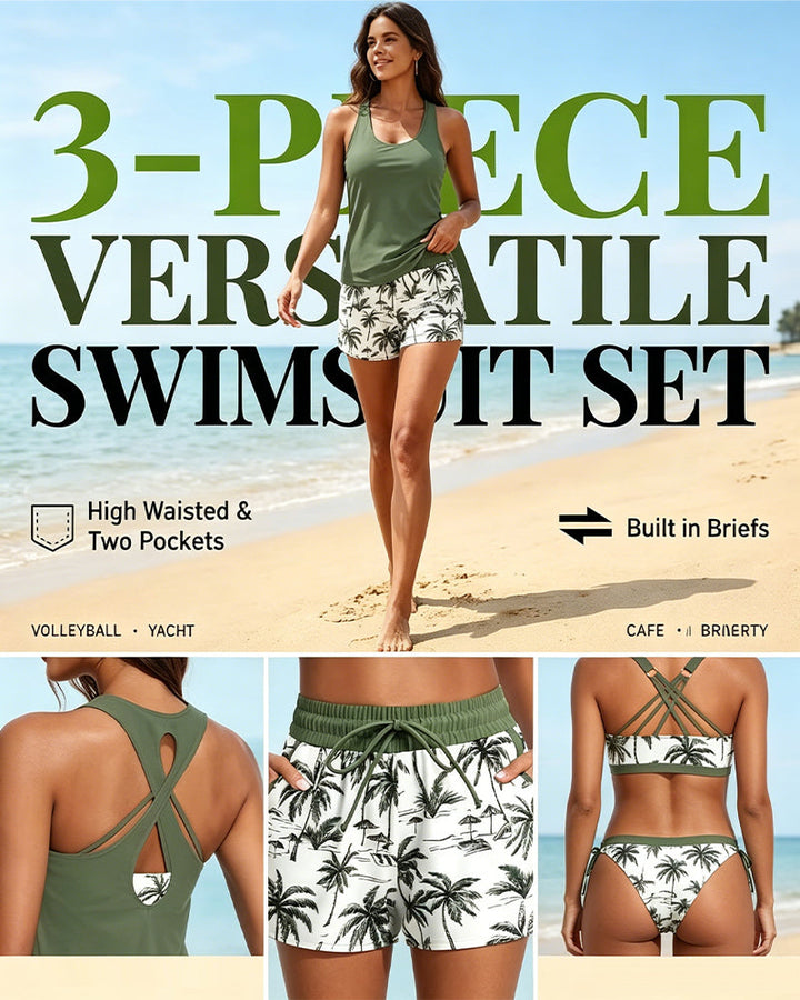 Carol – Three-Piece Tankini and Shorts Set