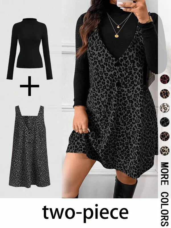 Cressida – High Neck Top and Leopard Print Strap Skirt Two-Piece Set