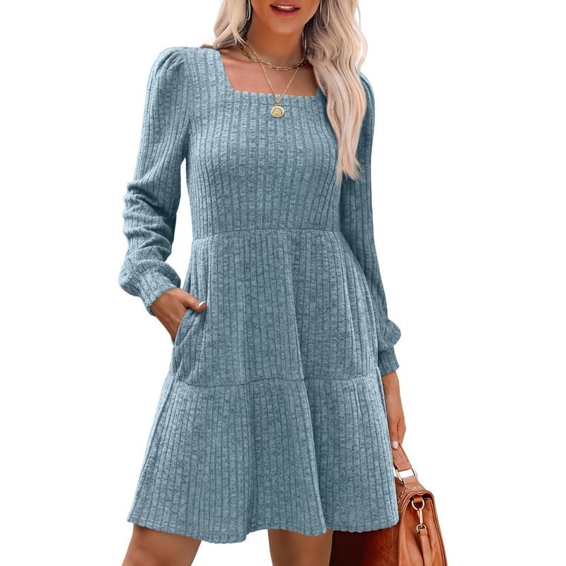 Eliza – Cosy Square Neck Long Sleeve Babydoll Sweater Dress