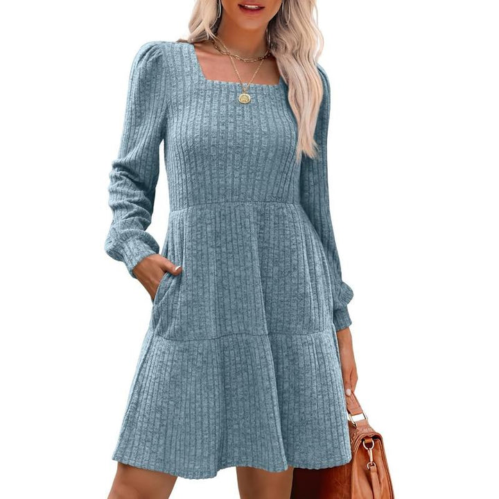 Eliza – Cosy Square Neck Long Sleeve Babydoll Sweater Dress