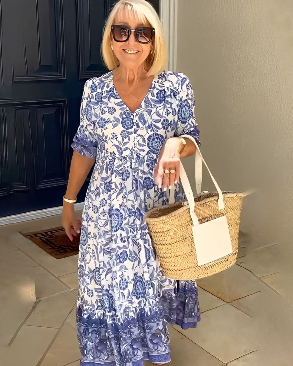 Sophie – Floral Midi Dress with Puff Sleeves