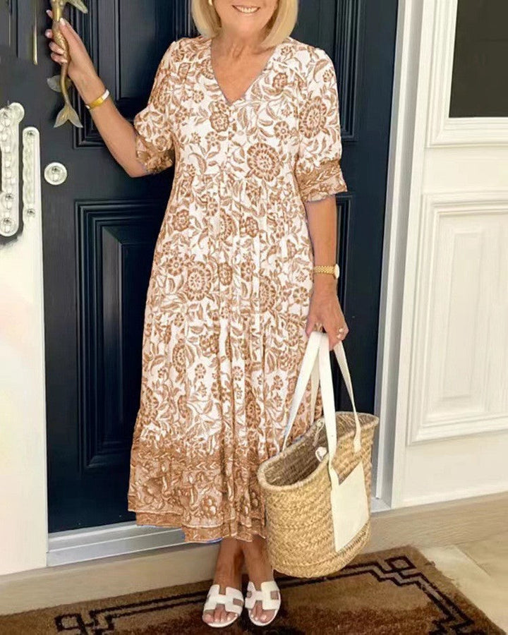 Sophie – Floral Midi Dress with Puff Sleeves