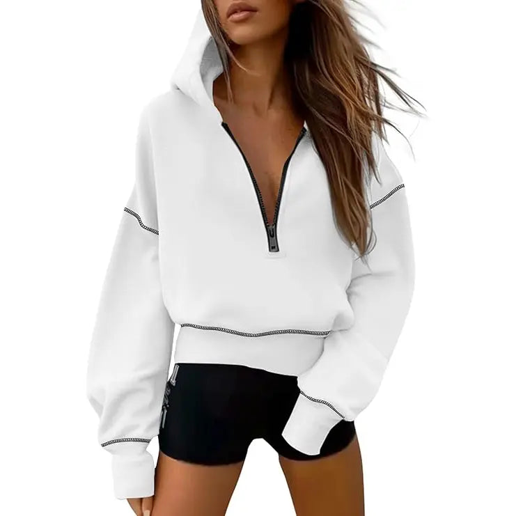 Ethel – Stylish Hooded Zip Sweatshirt with Stitching Detail