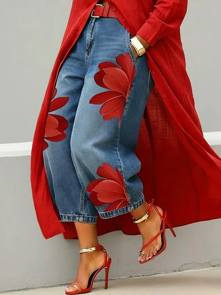 Sylvia – Linen Shirt Dress and Floral Jeans Set