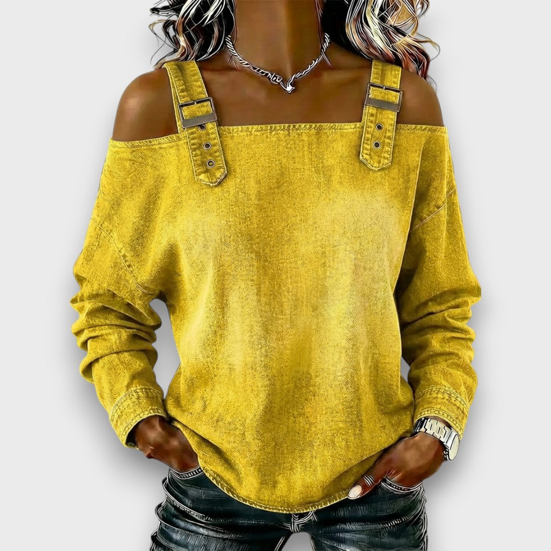 Danika – Off-Shoulder Denim-Look Long Sleeve Top