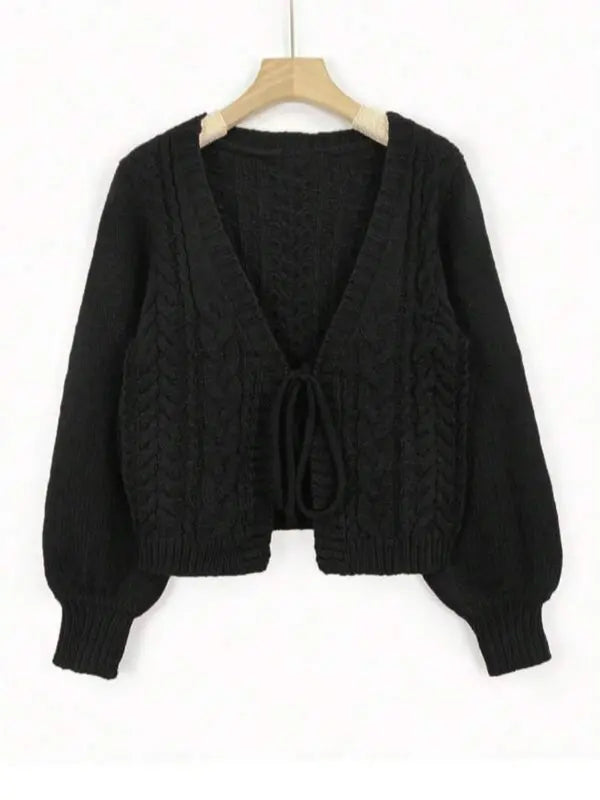 Alicia – Casual Drop Shoulder Tie Front V-Neck Long Sleeve Cardigan