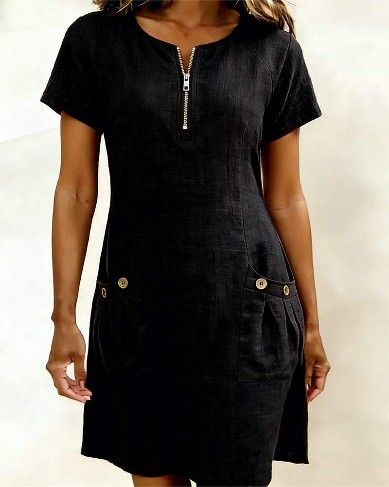 Wendy – Zip Neck Linen Mini Dress