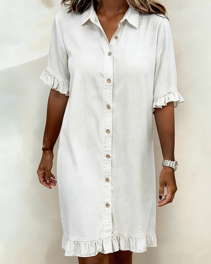 Delaney – Denim Shirt Dress with Ruffle Details