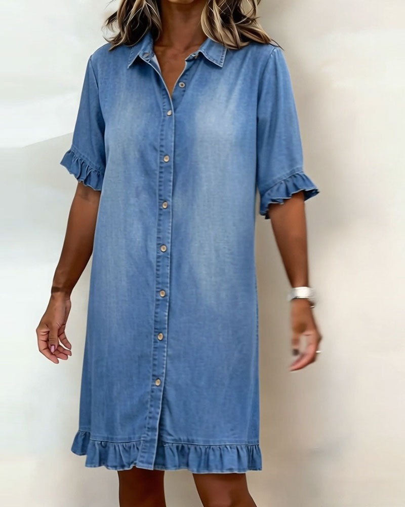 Delaney – Denim Shirt Dress with Ruffle Details