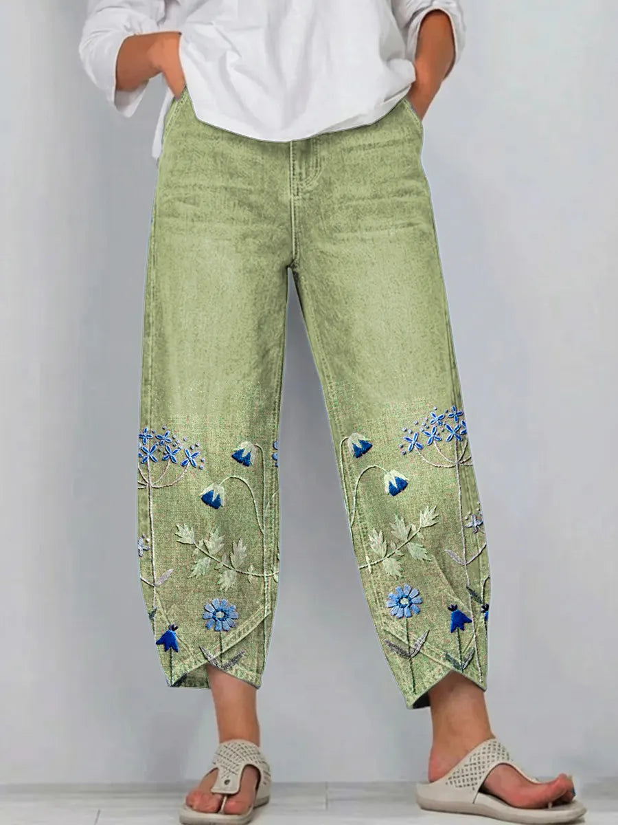 Hazel – Embroidered Floral Casual Pants