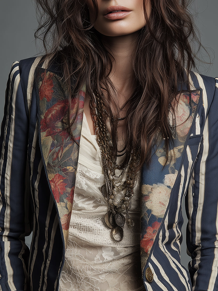 Alice – Long Sleeve Bohemian Striped Blazer