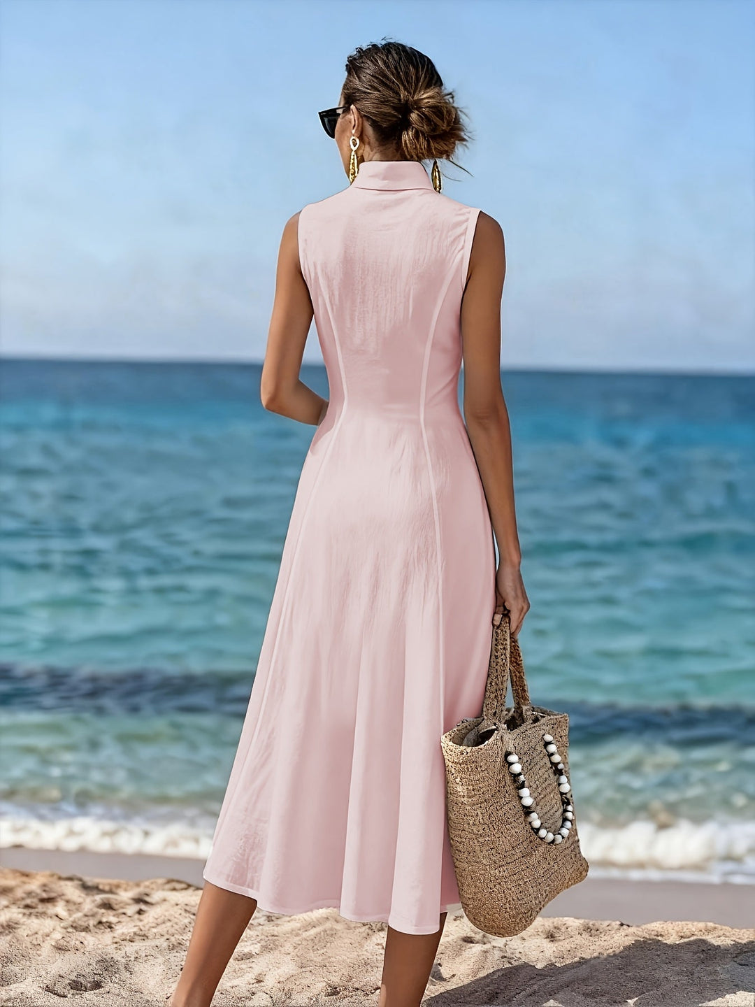 Eileen – Button Front Sleeveless Midi Dress