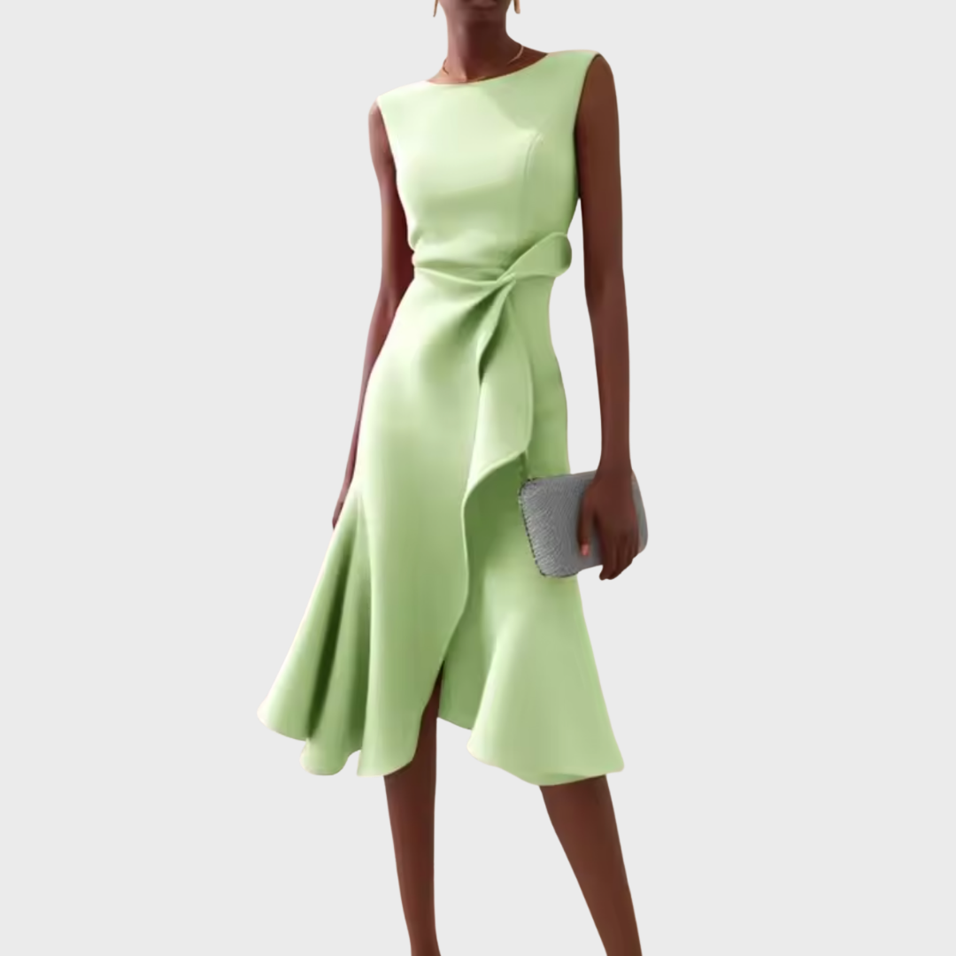 Stephanie – Draped Asymmetric Midi Dress