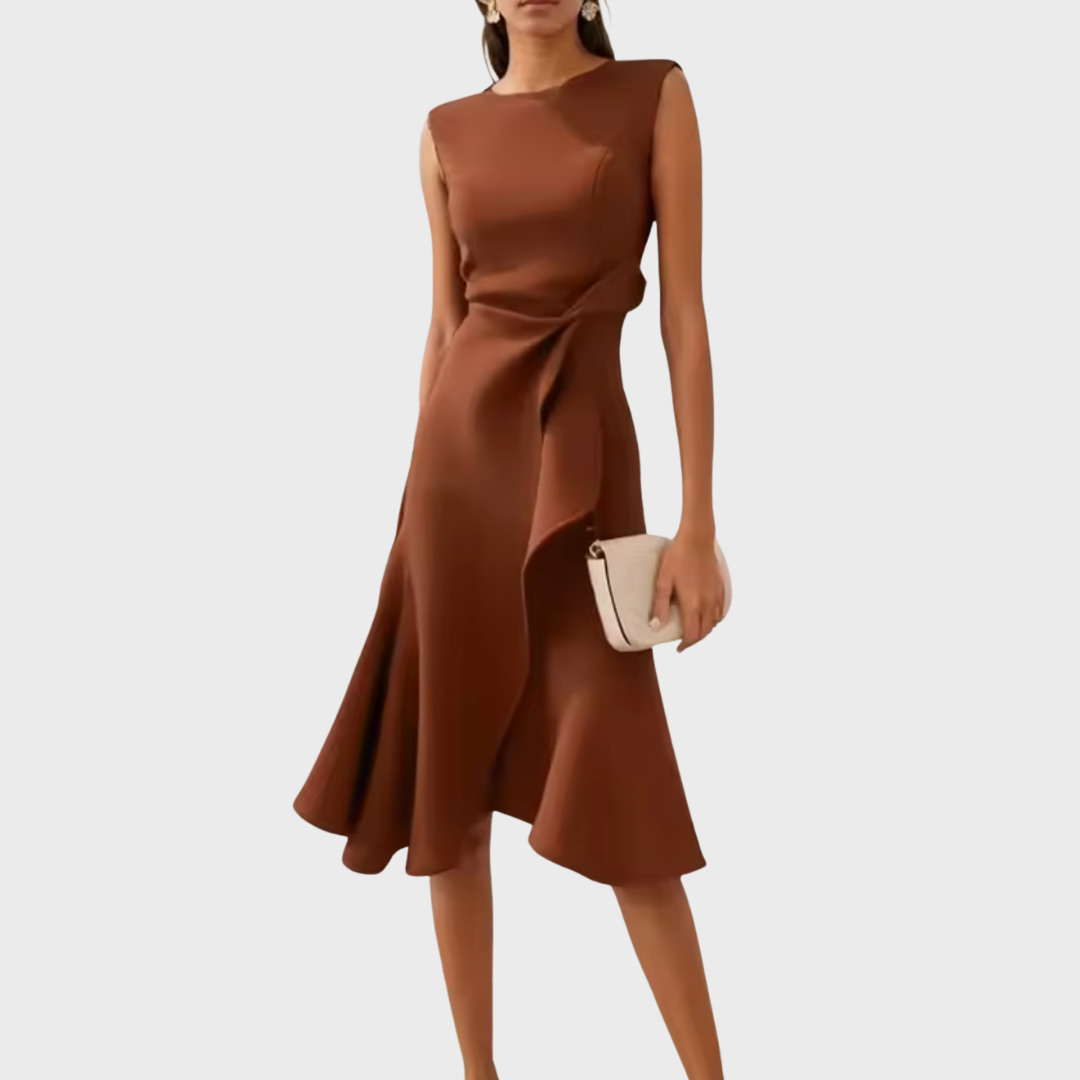 Stephanie – Draped Asymmetric Midi Dress