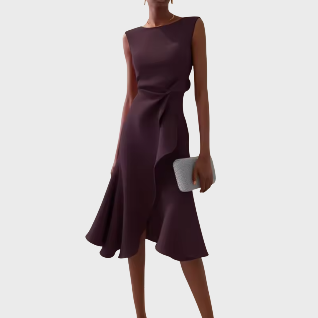 Stephanie – Draped Asymmetric Midi Dress