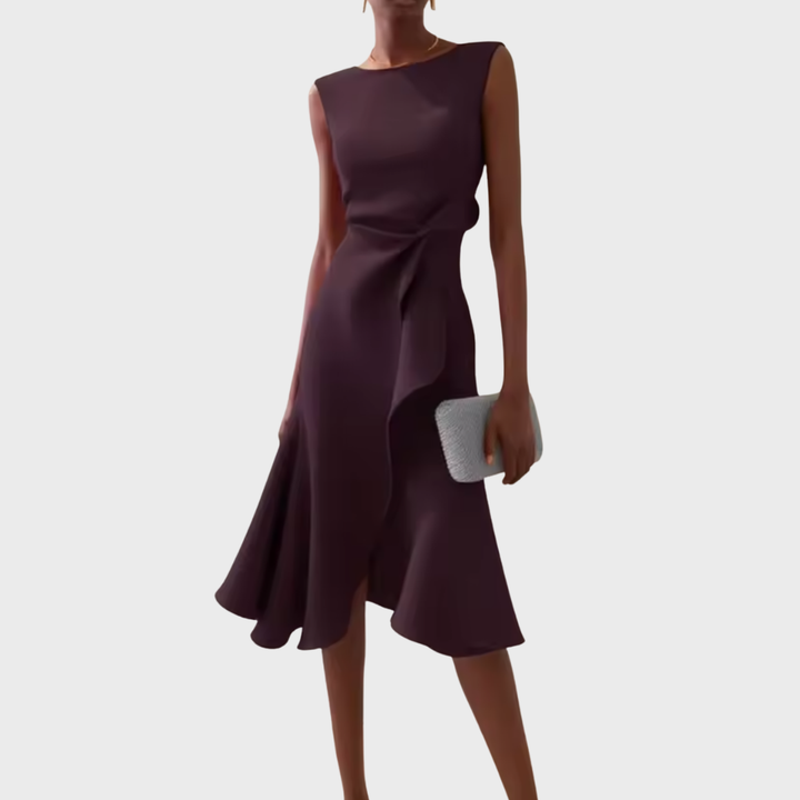 Stephanie – Draped Asymmetric Midi Dress