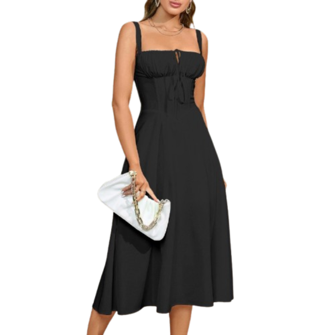 Anthea – Elegant Lace-Up Square Neck Midi Dress