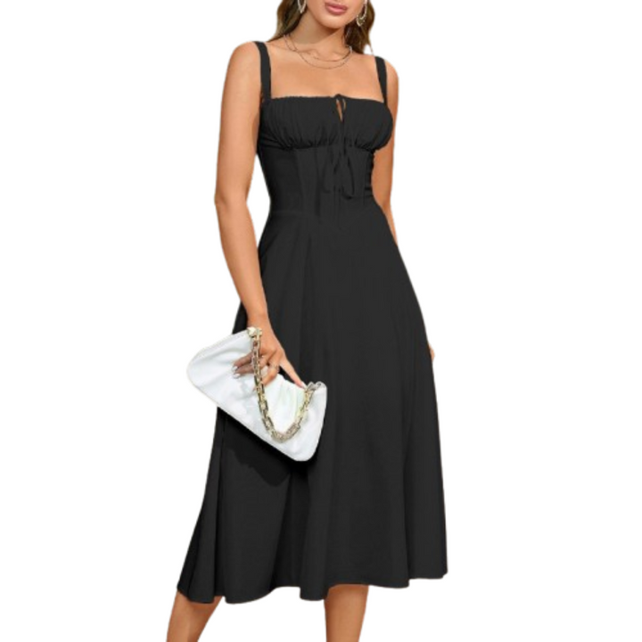 Anthea – Elegant Lace-Up Square Neck Midi Dress