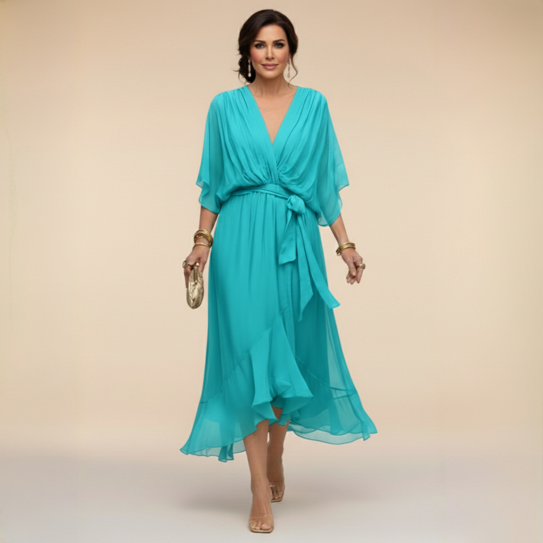 Monica – Flowing V Neck Midi Dress