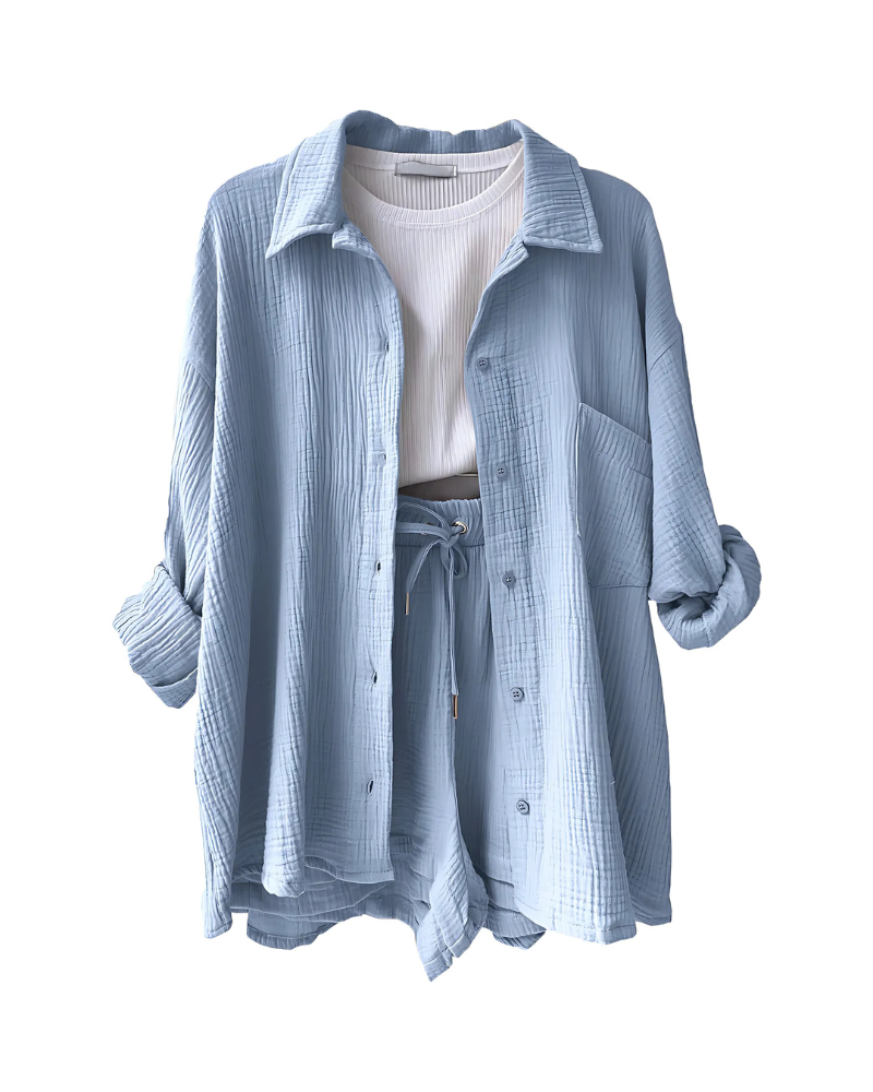 Vera – Modern Button-Up Shorts Set