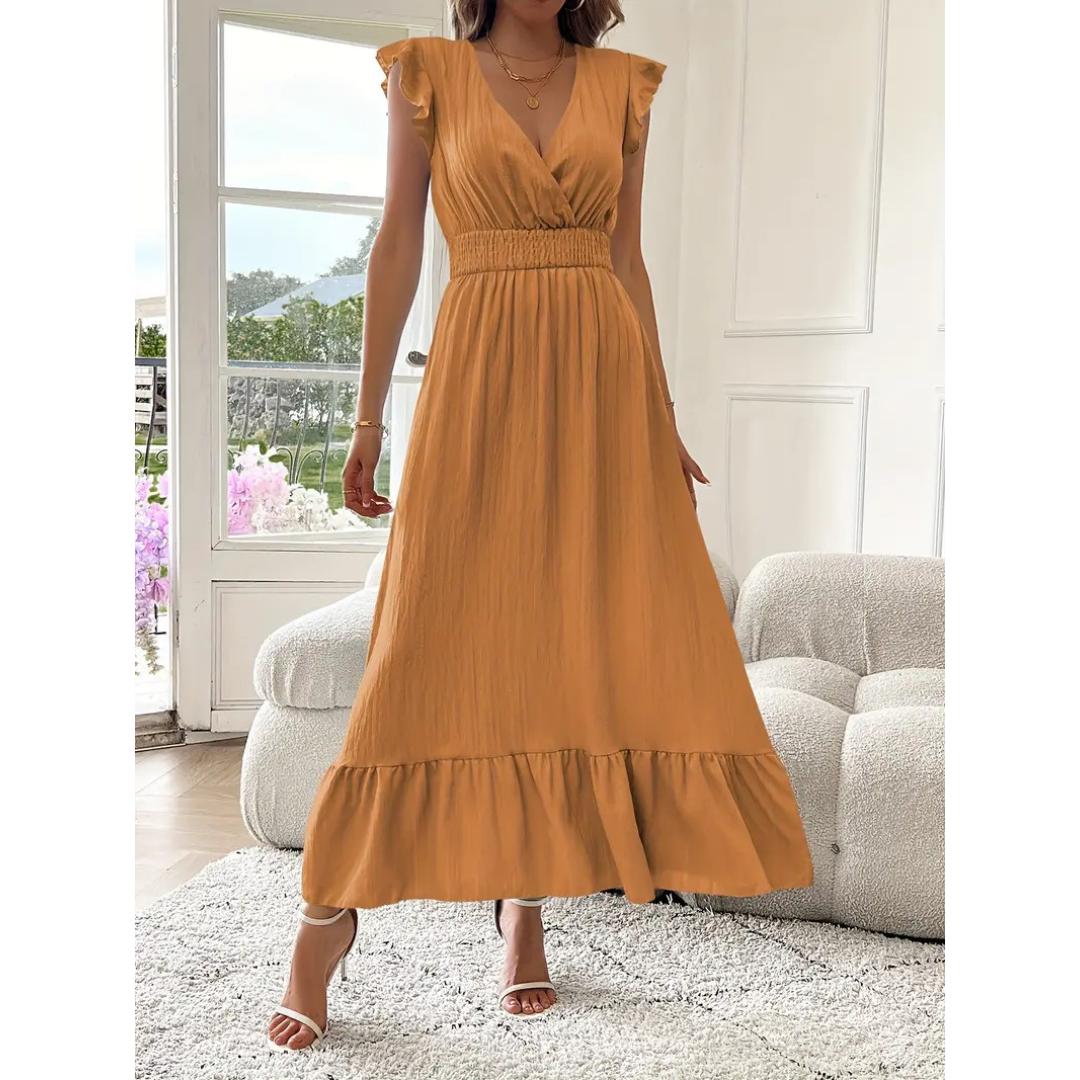 Sheena – Elegant Shirred V-Neck Summer Maxi Dress