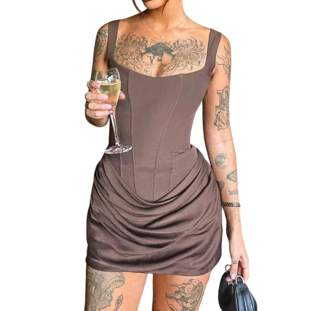 Isobel – Ruched Drawstring Corset Mini Dress