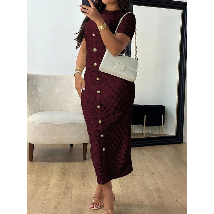 Alina – Elegant Crew Neck Formal Midi Dress