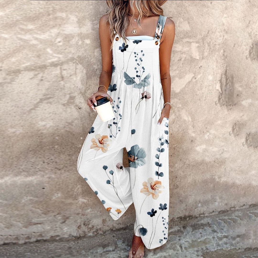 Stella – Wide Leg Floral Print Overall Jumpsuit