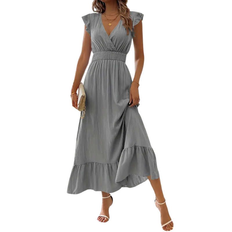 Teresa – Elegant Shirred V-Neck Maxi Dress