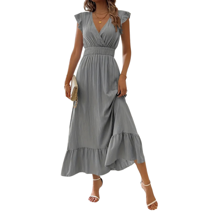 Teresa – Elegant Shirred V-Neck Maxi Dress