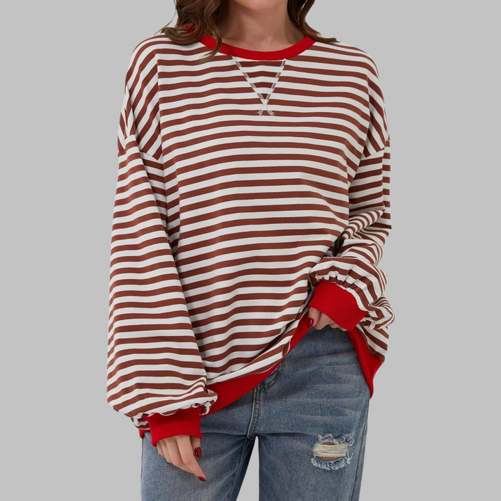 Angela – Casual Long Sleeve Round Neck Striped Shirt