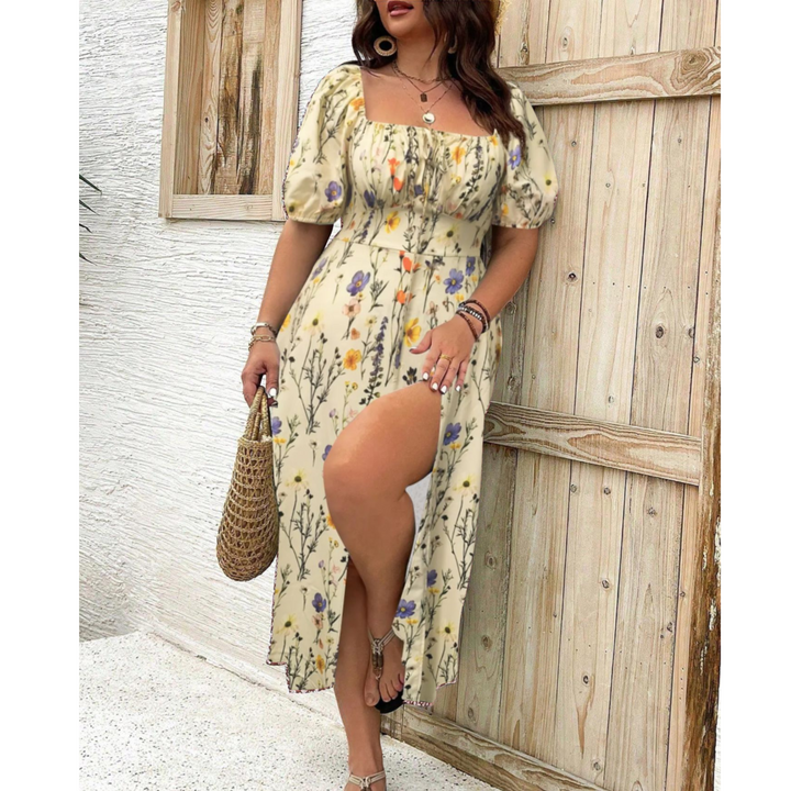 Isobel – Classy Plus Size Puff Sleeve Maxi Dress