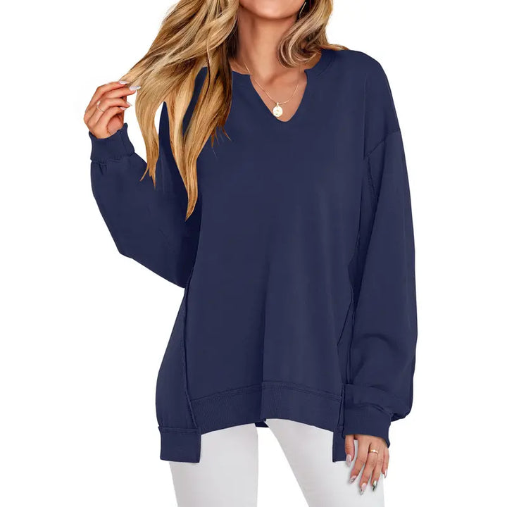 Geneva – Casual V-Neck Oversized Lightweight Long Sleeve Sweatshirt