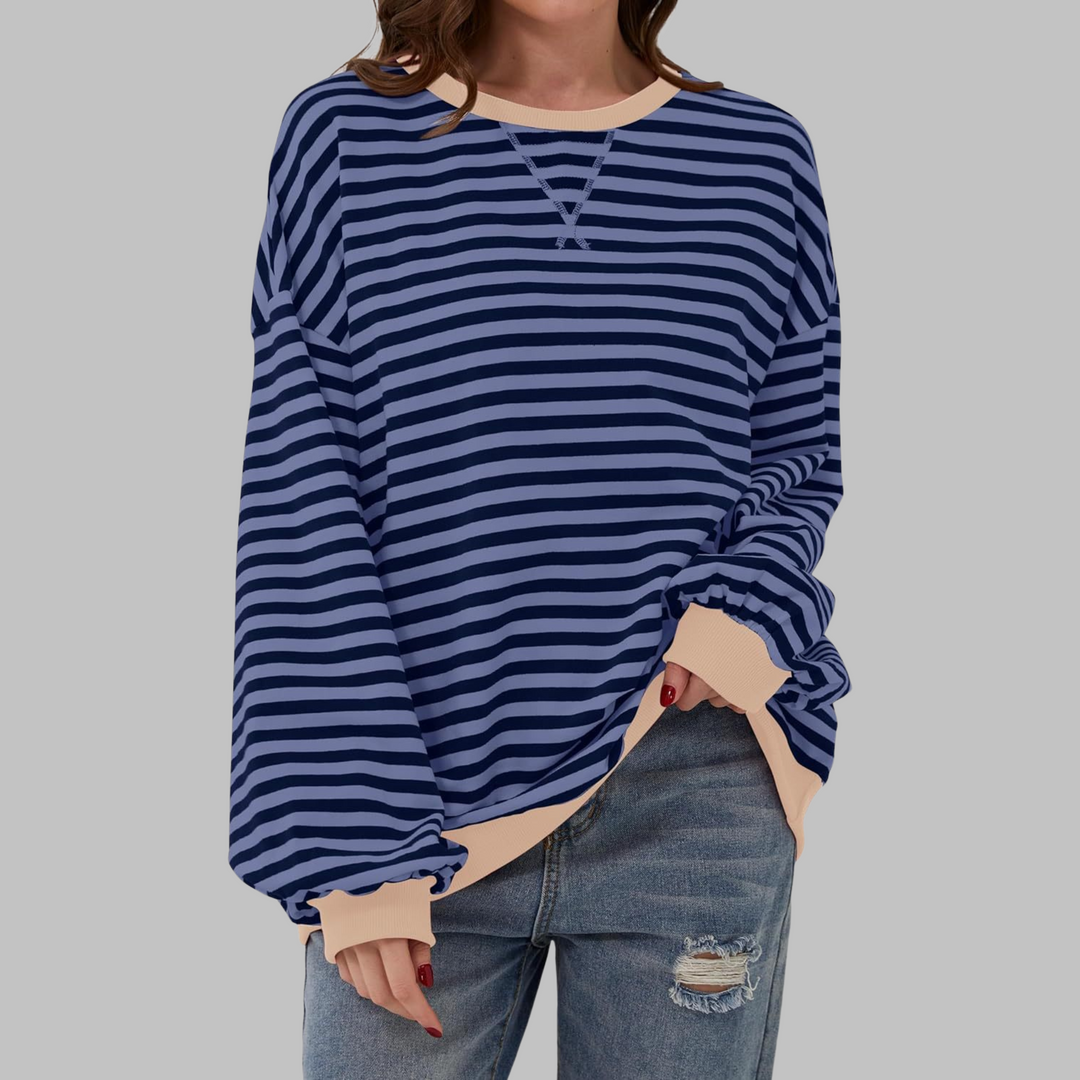 Angela – Casual Long Sleeve Round Neck Striped Shirt