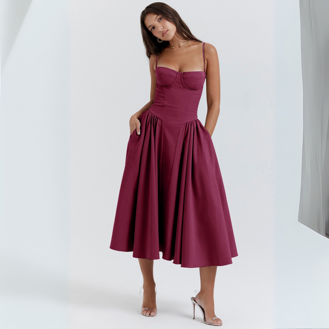 Stephanie – Chic Spaghetti Strap Bodycon Midi Dress