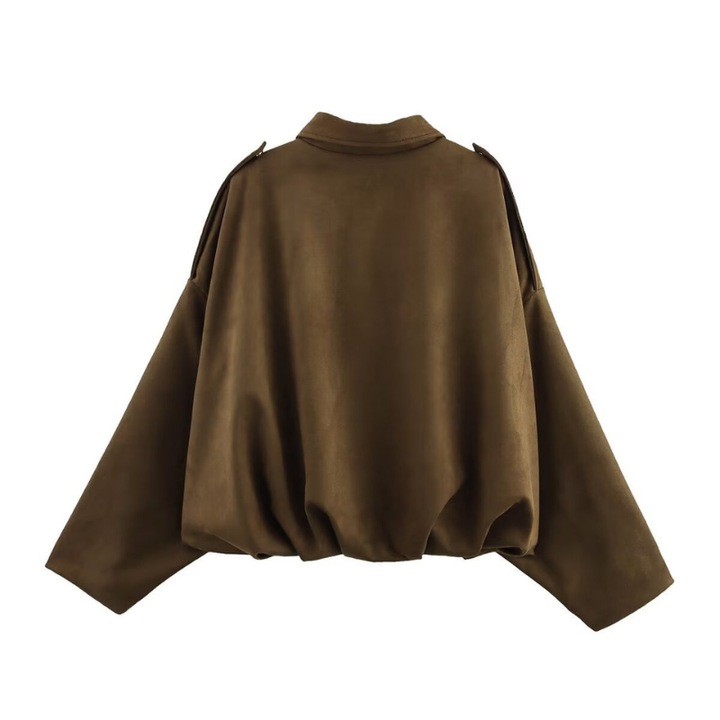 Jill – Classy Long Sleeve Collared Fuzzy Coat