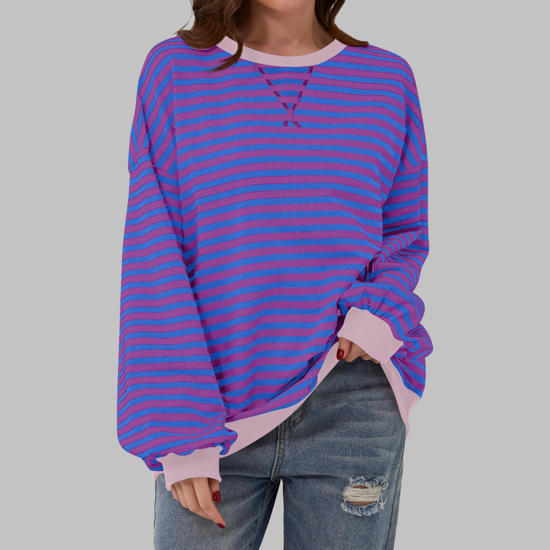 Angela – Casual Long Sleeve Round Neck Striped Shirt