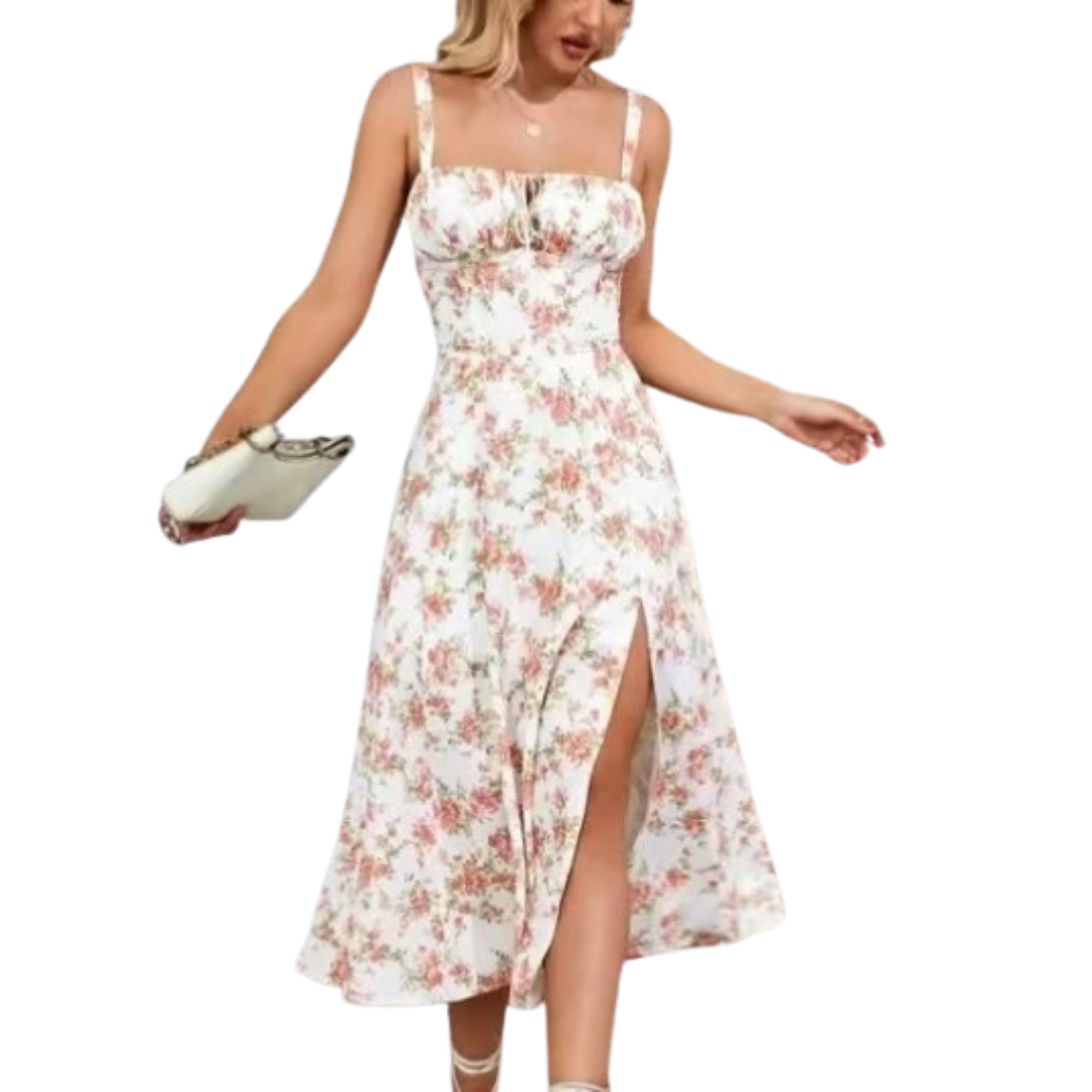 Anthea – Elegant Lace-Up Square Neck Midi Dress