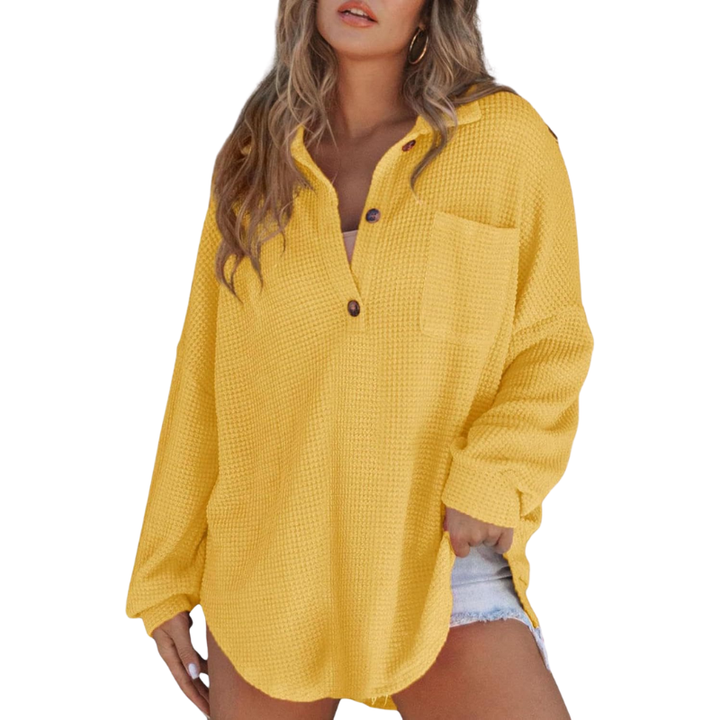 Kathryn – Casual Lightweight Button V-Neck Tunic Blouse