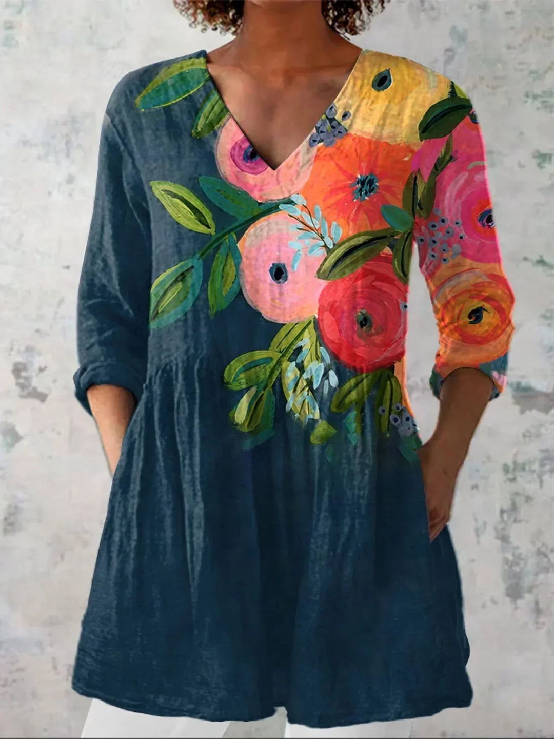 Eleanor – Floral Print V-Neck Relaxed Top