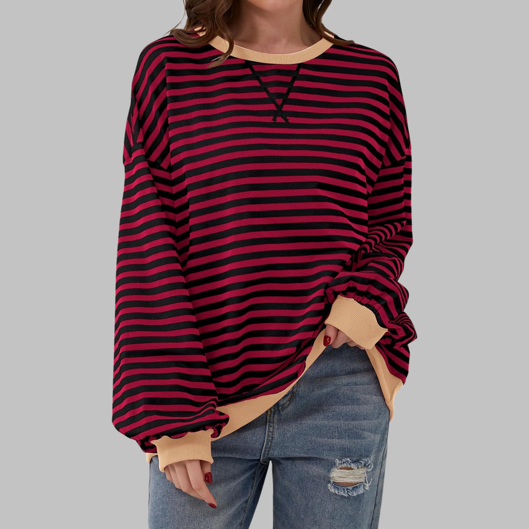 Angela – Casual Long Sleeve Round Neck Striped Shirt
