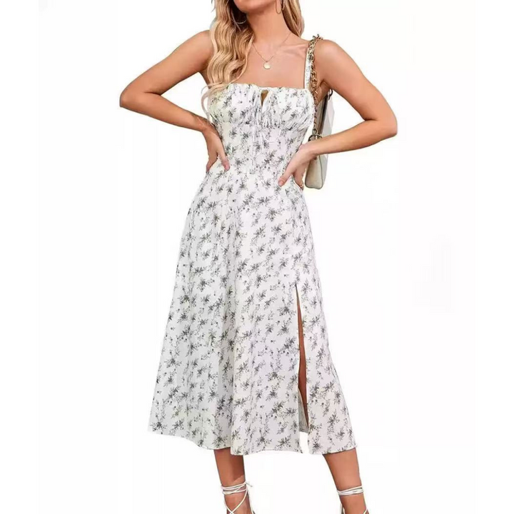 Anthea – Elegant Lace-Up Square Neck Midi Dress