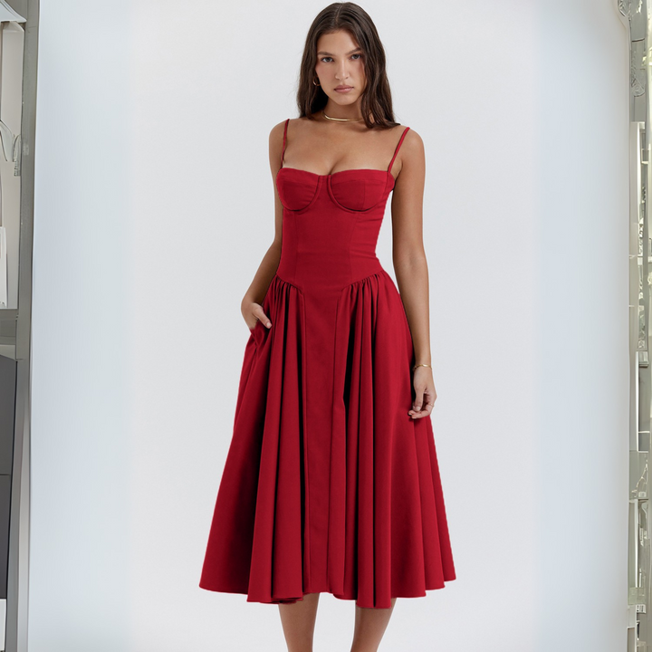 Stephanie – Chic Spaghetti Strap Bodycon Midi Dress