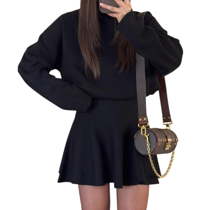 Phoebe – Half-High Neck Loose Fit Knit Sweater Dress