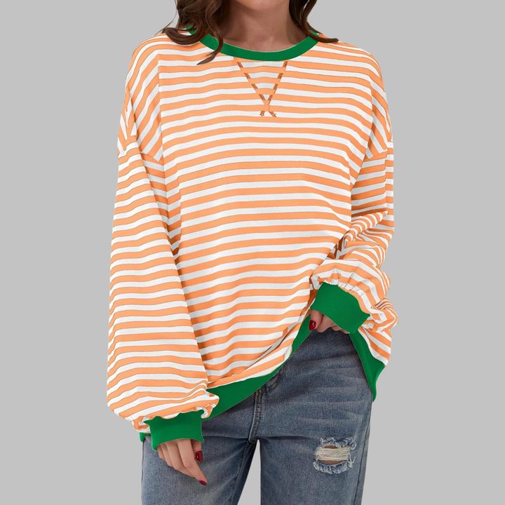 Angela – Casual Long Sleeve Round Neck Striped Shirt