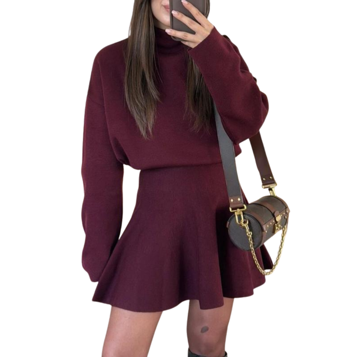 Phoebe – Half-High Neck Loose Fit Knit Sweater Dress