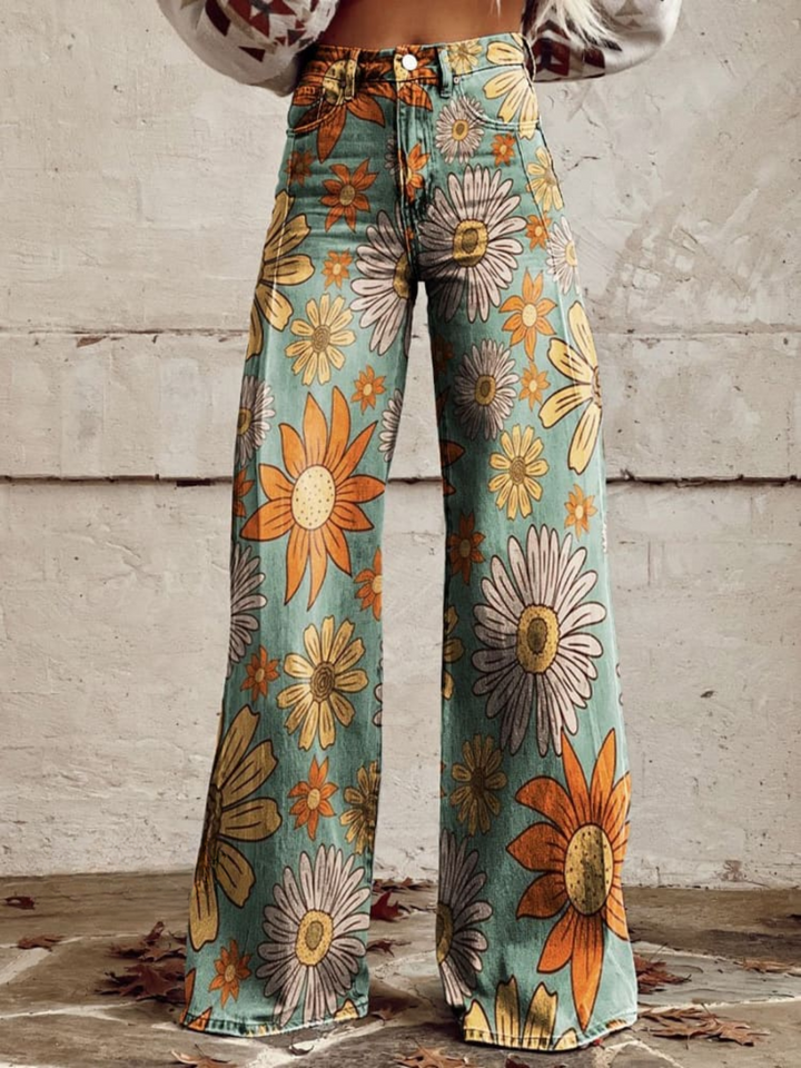 Daisy – Vintage Floral Wide Leg Trousers