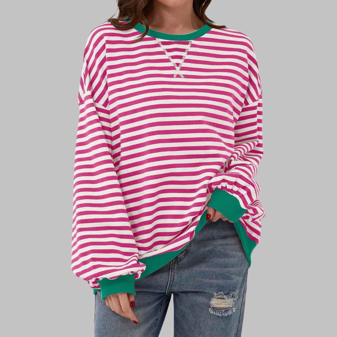 Angela – Casual Long Sleeve Round Neck Striped Shirt
