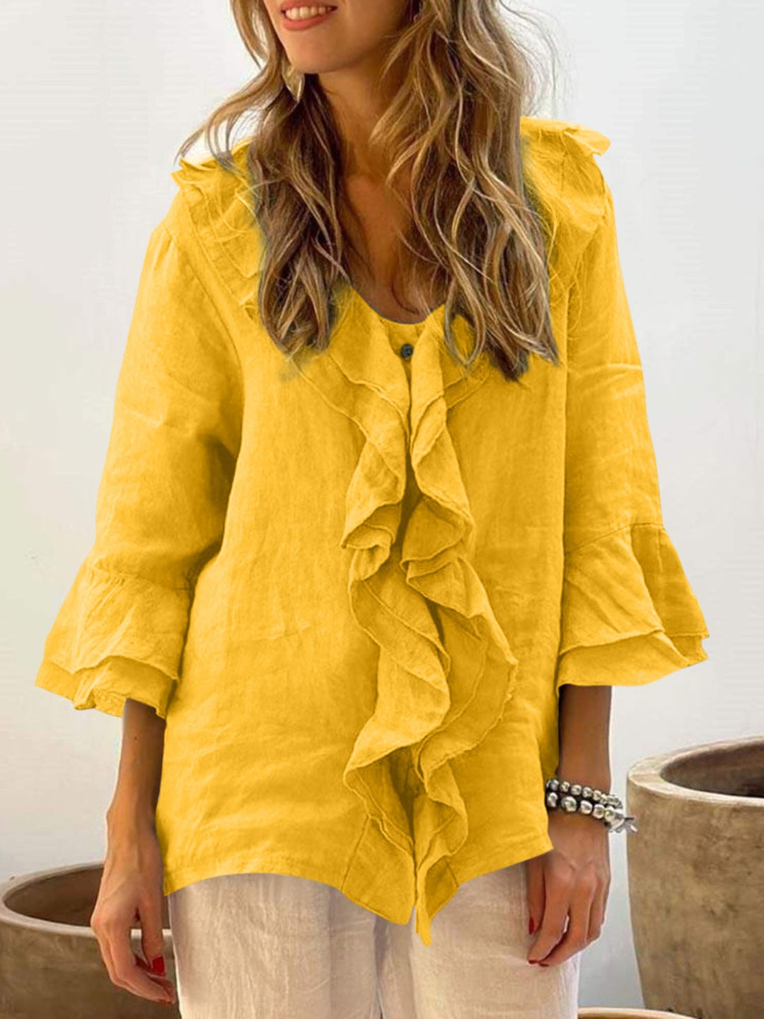 Nadine – Chic Bell Sleeve Ruffle Top