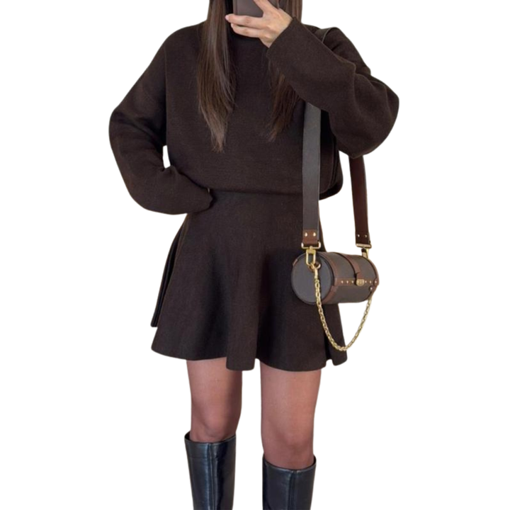 Phoebe – Half-High Neck Loose Fit Knit Sweater Dress